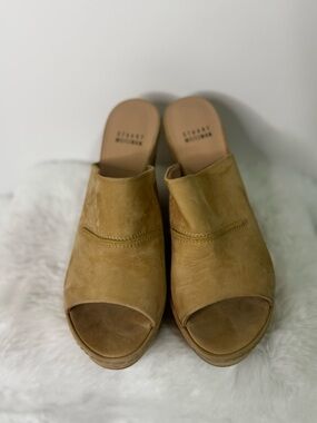 Stuart Weitzman Camel Suede Open-Toe Mule